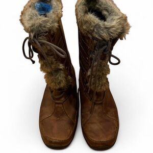 The North Face Abby IV Luxe Winter Boots Brown Leather Fur Women 6
